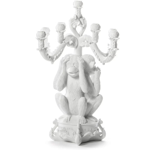 Burlesque Giant 3 Monkeys 9 Arms Candle Holder White