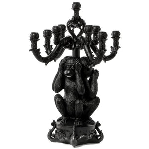 Burlesque Giant 3 Monkeys 9 Arms Candle Holder Black