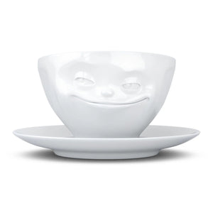 Coffee Cup with Saucer, Grinning Face