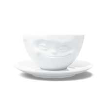 Coffee Cup with Saucer - Grinning Face - white porcelain coffee cup and saucer