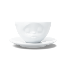 Coffee Cup with Saucer - Kissing Face - white porcelain coffee cup and saucer