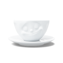 Coffee Cup with Saucer - Happy Face - white porcelain coffee cup and saucer