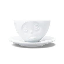 Coffee Cup with Saucer - Oh Please Face - white porcelain coffee cup and saucer