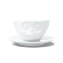 Coffee Cup with Saucer - Snoozy Face - white porcelain coffee cup and saucer