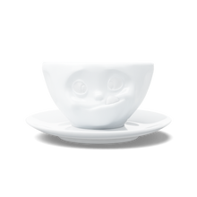 Coffee Cup with Saucer - Tasty Face - white porcelain coffee cup and saucer