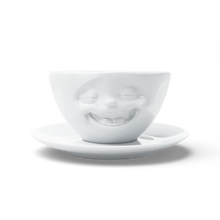 Coffee Cup with Saucer - Laughing Face - white porcelain coffee cup and saucer