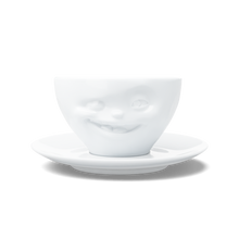 Coffee Cup with Saucer - Winking Face - white porcelain coffee cup and saucer