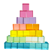 60 Pcs Crystal Clear High Transparency Lucite Cubes Set with Wooden Tray – Rainbow or Pastel Colors
