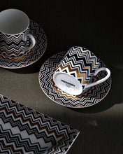 Coffee Cup & Saucer ZIG ZAG Set of 2 in Luxury Box Gold diam. 2.3", H 2.5", Cap. 4 oz, Saucer diam. 4.75"