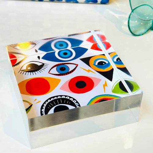 Acrylic Block Paperweight Decor Evil Eye