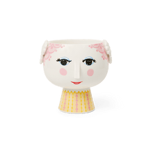 Bjørn Wiinblad Eva Flower Pot on Base, Pink/Yellow, H: 5.8"