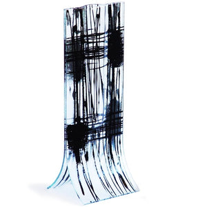 Glass Art Vase Transparent with Black Lines