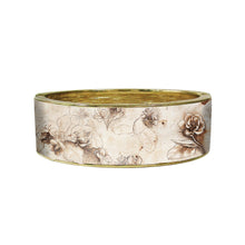 da Vinci Flowers Fine Art Hinged Cuff Gold Bangle Bracelet