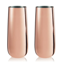 Stainless Steel Stemless Champagne Flutes in Copper Set of 2