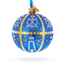 1896 Twelve Monograms Royal Blue Glass Ball Christmas Ornament