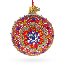 Baroque Filigree with Gemstones on Red Glass Ball Christmas Ornament