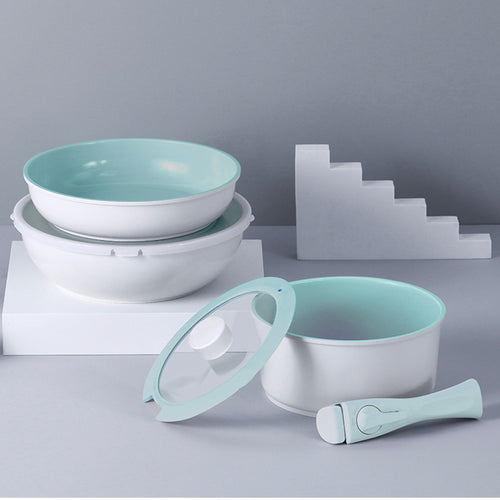 MIDAS Plus FIKA collection Blue 8pc set (Wok, Frypan and Pot w/ detachable Handle)