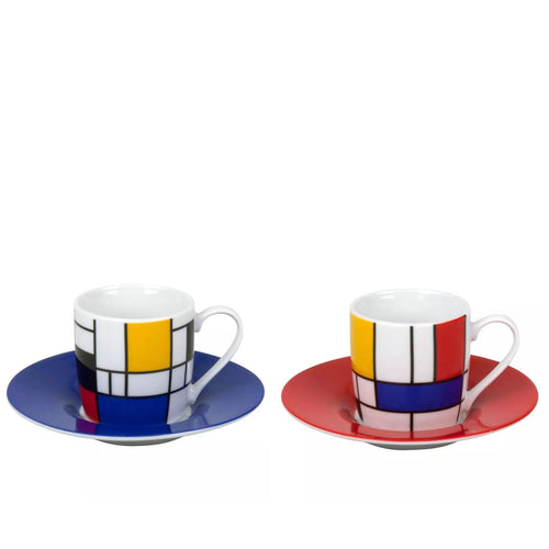 Mondrian Espresso Set of 2 Cups with Saucers