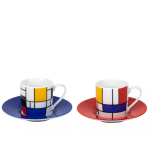 Mondrian Espresso Set of 2 Cups with Saucers