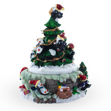 Spinning Christmas Tree Musical Figurine with Decorating Penguins