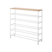 Rolling Five-Tier Shoe Rack (34.25" H)  - Steel + Wood