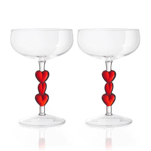 Red Heart Stemmed Coupe Set of 2