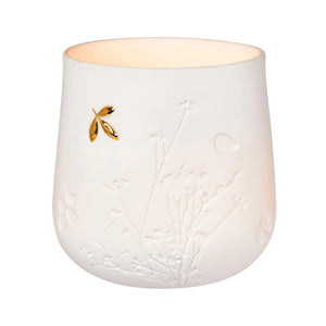 Porcelain Stories Leaf Tealight Holder with Gold Accent