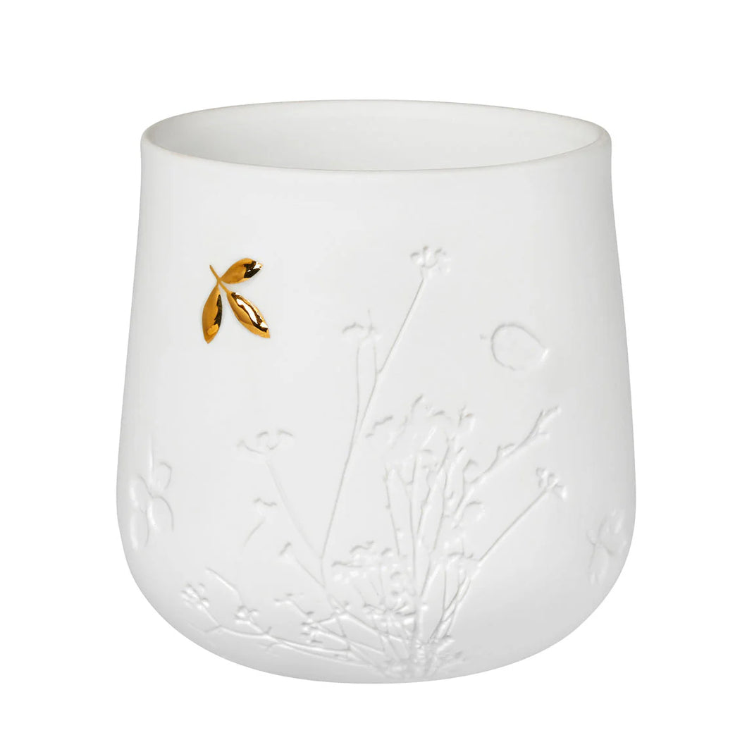 Porcelain Stories Leaf Tealight Holder with Gold Accent