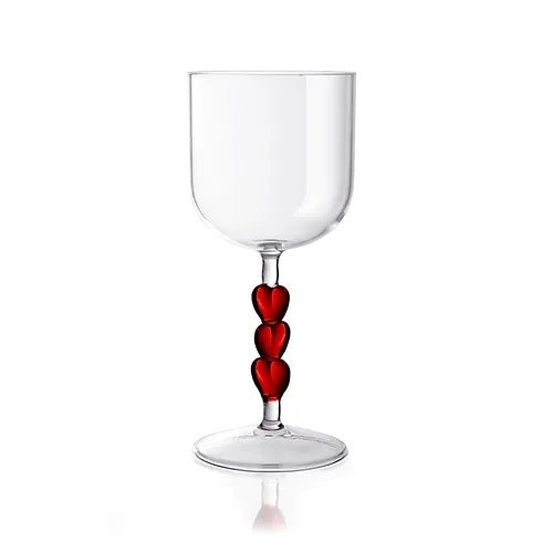 Red Heart Stemmed Wine Glass Set of 2