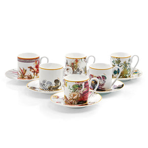 Cavalli Set of 6 Coffee Cup & Saucer Flowers