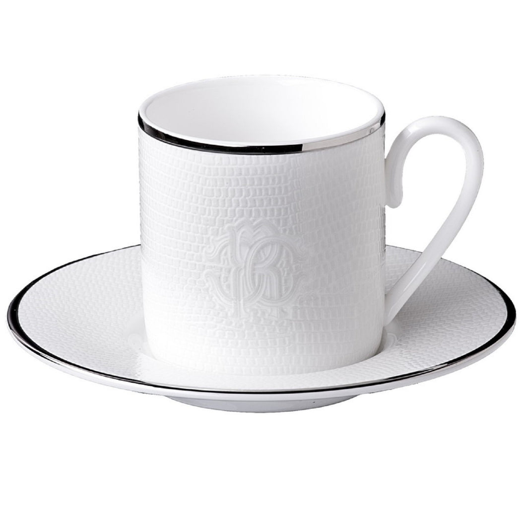 Cavalli Set of 2 Coffee Cups & Saucers Lizzard Platin