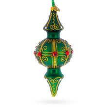 Emerald Baroque Jeweled Double-Ended Drop Glass Christmas Ornament
