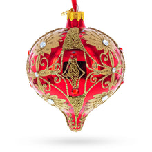 Regal Red & Gold Scrollwork Jeweled Glass Christmas Ornament