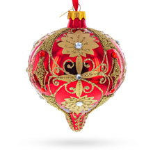 Regal Red & Gold Scrollwork Jeweled Glass Christmas Ornament