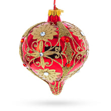 Regal Red & Gold Scrollwork Jeweled Glass Christmas Ornament