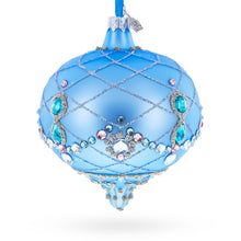 Blue Jeweled Lattice Diamond Glass Ornament
