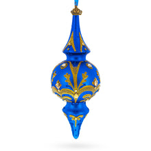 Jeweled Gold Scrollworks on Blue Drop Glass Christmas Ornament