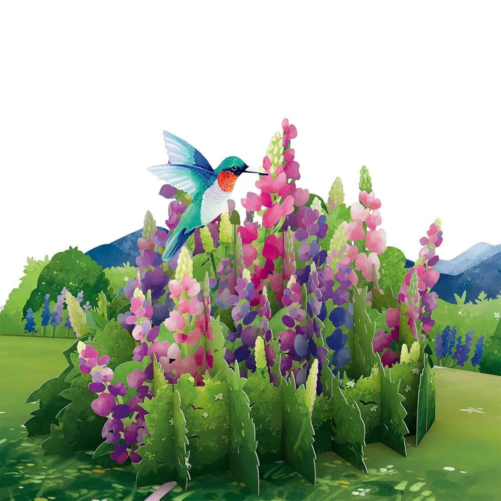 Pop Up Greeting Card Lupine Hummingbird