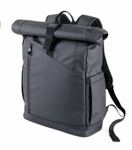 Troika BLACK Roll Top Laptop Backpack with Metal Buckle Closure