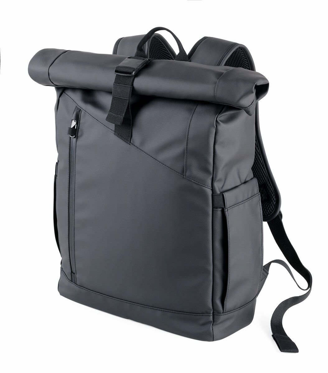 Troika BLACK Roll Top Laptop Backpack with Metal Buckle Closure