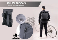 Troika BLACK Roll Top Laptop Backpack with Metal Buckle Closure