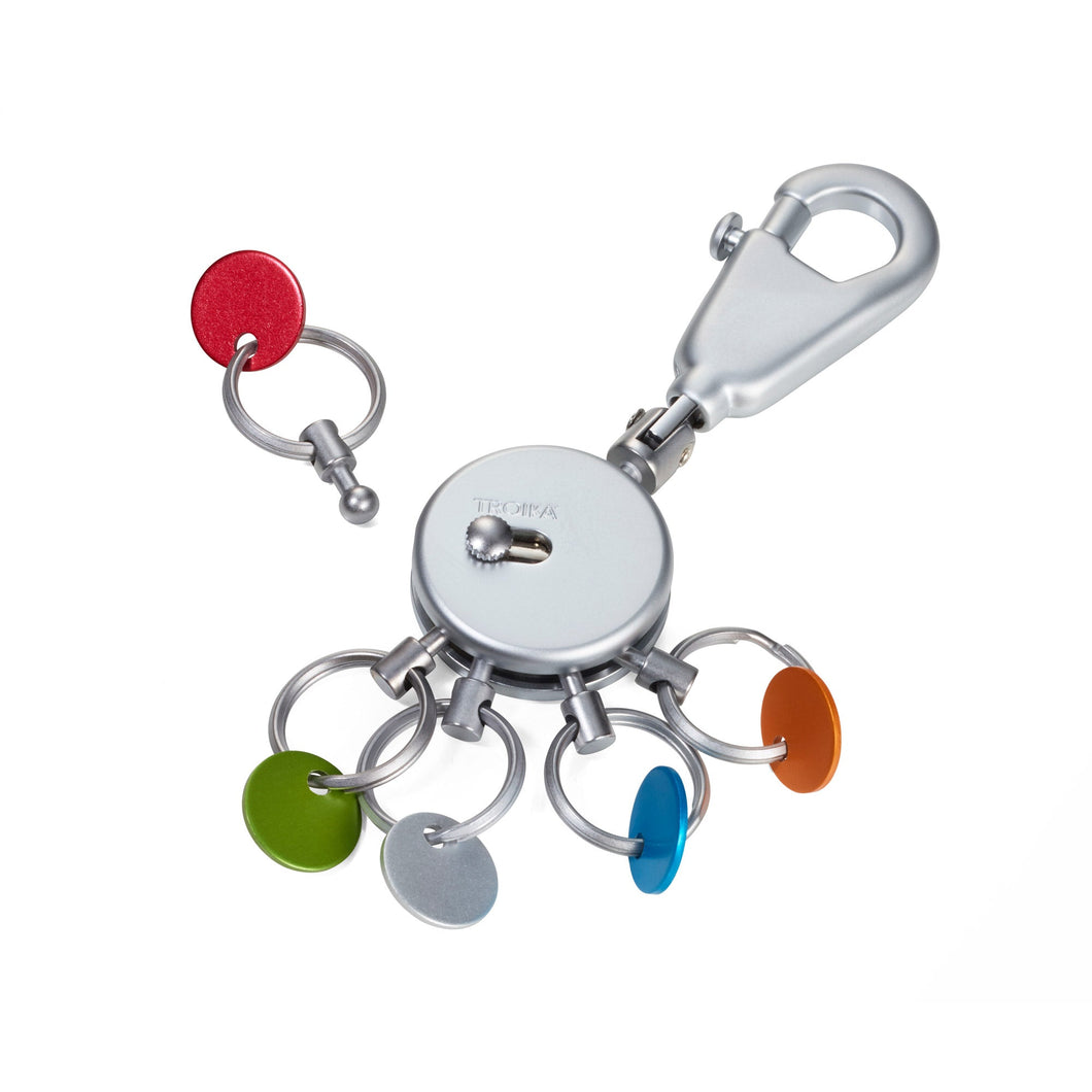 Troika Multicolored Patent Quick Release Keychain 5 Rings with Color Tabs