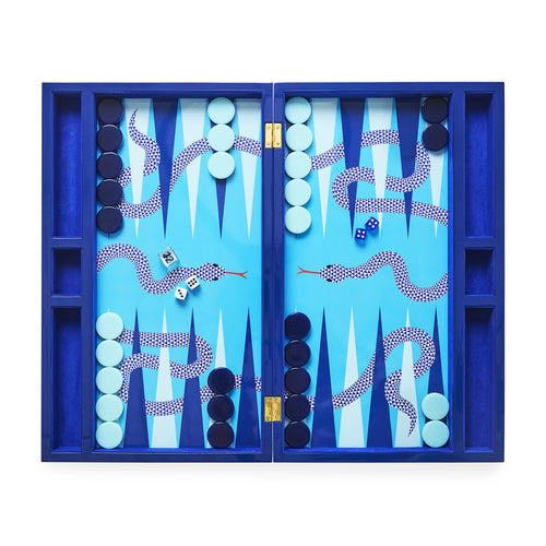 Jonathan Adler Checkerboard Backgammon Set Blue