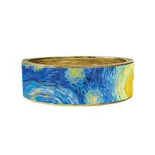 van Gogh Starry Night Sky Fine Art Hinged Cuff Gold Bangle Bracelet