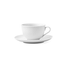 Lyngby Porcelæn Rhombe Tea Cup With Matching Saucer, White, 8.1 Oz