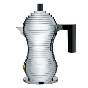 Aluminium casted stovetop espresso coffee maker designed to enhance organoleptic properties of coffee.  