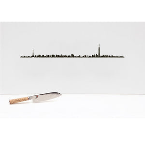 19.5” long steel sheet designed to show off the city skyline in Tokyo. Finished in black. The silhouette is meant to be mounted on the wall. 