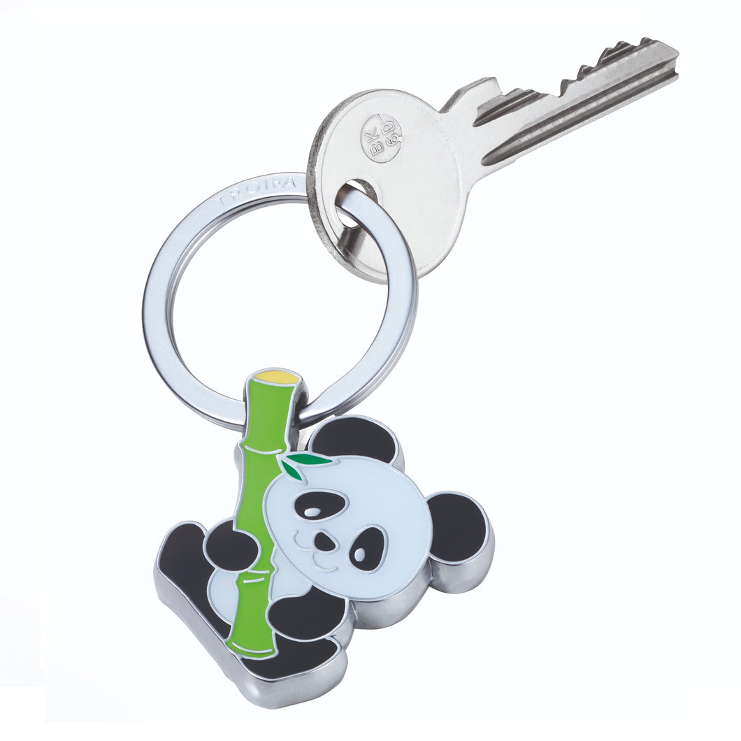 Troika keyring with panda holding bamboo stick as a charm.