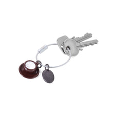 Troika keyring with coffee cup and java bean symbol charms.