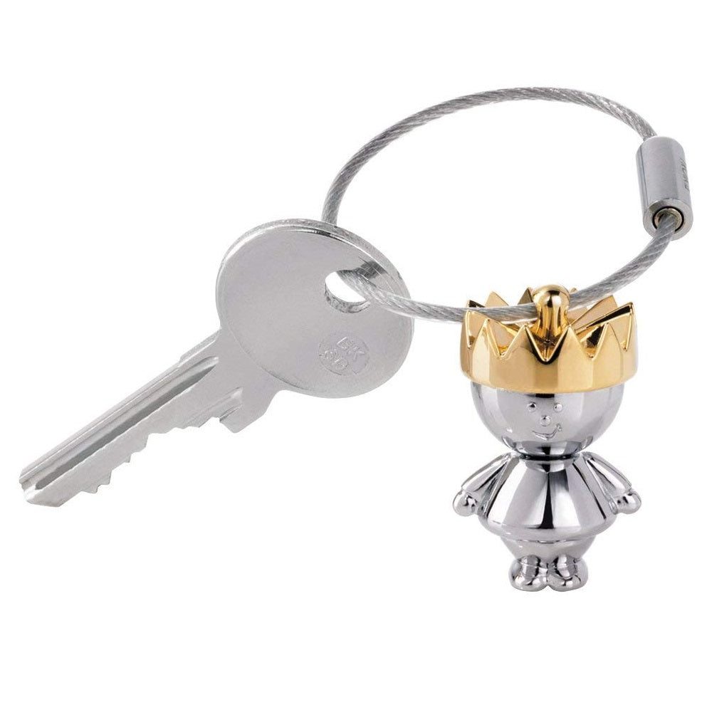 Troika keyring with chrome king and golden crown charm.